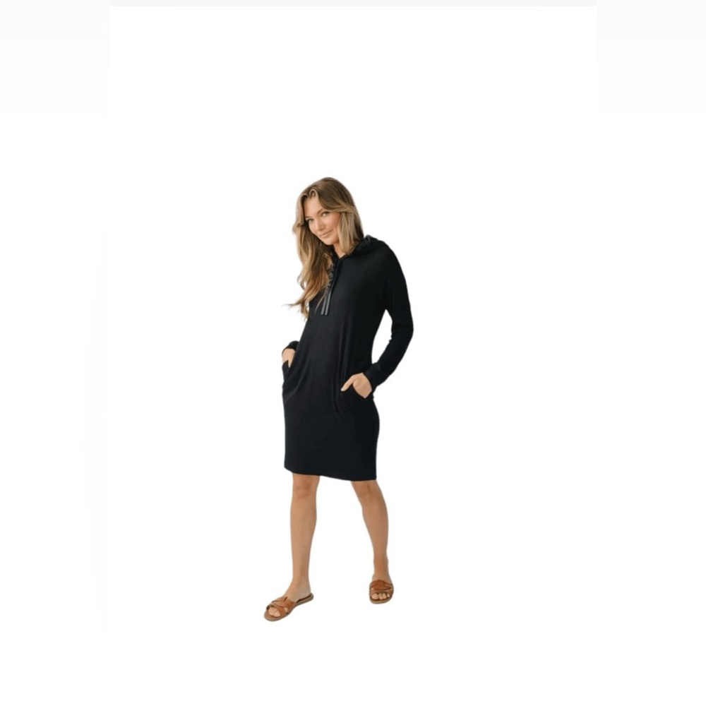Cozy Earth Black Hooded Dress with Pockets